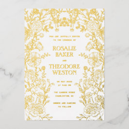 Invitación Con Relieve Metalizado Vintage Garden Floral Wedding