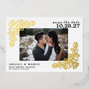 Invitación Con Relieve Metalizado Vintage Gold Save the Date