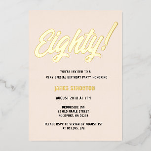 Invitación Con Relieve Metalizado Vintage Golden Script 80th Birthday Party