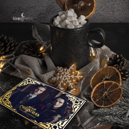 Invitación Con Relieve Metalizado Vintage Gothic Foil Photo Holiday Card