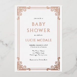 Invitación Con Relieve Metalizado Vintage Ornate Frame Baby Shower Real