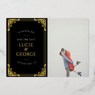 Invitación Con Relieve Metalizado Vintage Ornate Frame Photo Save the Date Real Reli