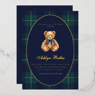 Invitación Con Relieve Metalizado Vintage Polo Bear Baby Shower Foil Invitation