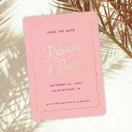 Invitación Con Relieve Metalizado Vintage Retro Rosa Fuchsia Wave Frame Boda Guardar