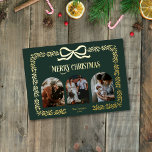 Invitación Con Relieve Metalizado Vintage Rústico Bow Greenerenery Collage de fotos<br><div class="desc">Relieve metalizado de colección de fotografías de la familia Vintage Rustic Coquette Bow Greenery Invitación,  tarjetas de Navidades de plantilla</div>