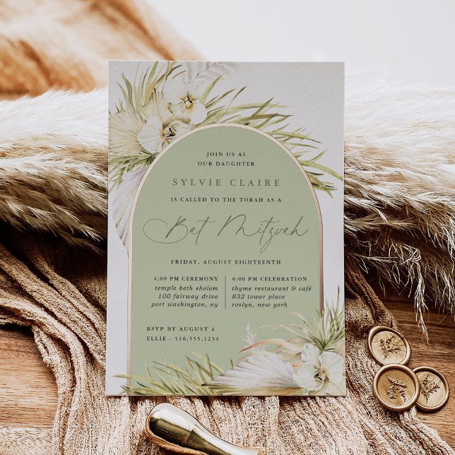 Invitación Con Relieve Metalizado Vintage Tropics Bat Mitzvah (Subido por el creador)