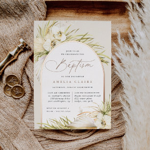 Invitación Con Relieve Metalizado Vintage Tropics   Bautizo