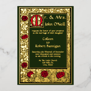 Invitación Con Relieve Metalizado Vintage William Morris Kelmscott Rosa Floral de pr