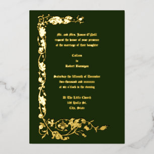 Invitación Con Relieve Metalizado Vintage William Morris Vid Floral Simple