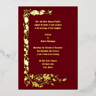 Invitación Con Relieve Metalizado Vintage William Morris Vid Floral Simple