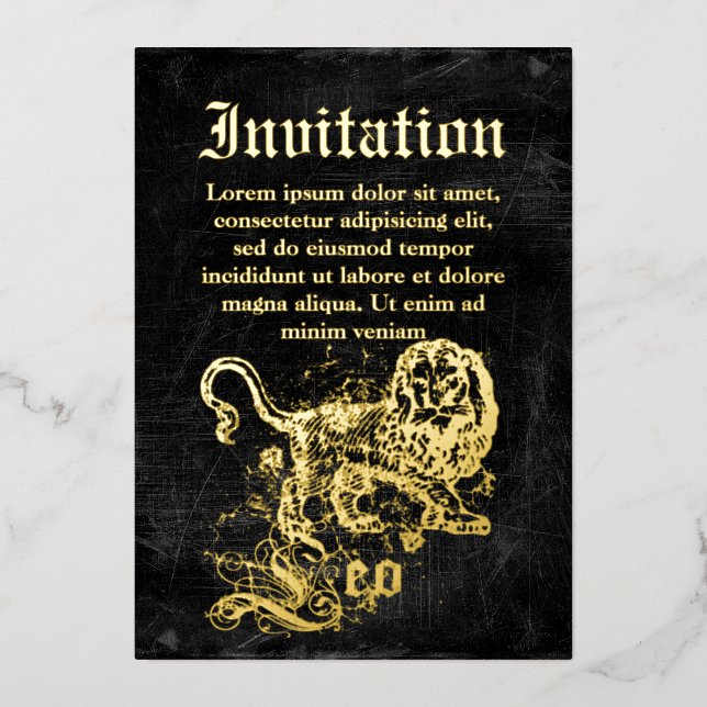 Invitación Con Relieve Metalizado Vintage Zodiac Leo (Anverso)