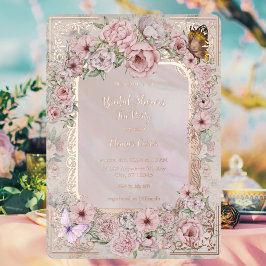 Invitación Con Relieve Metalizado Vintush Peony Bridal Shower Tea Party