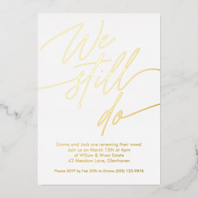 Invitación Con Relieve Metalizado Vow Renewal Invitations Simple Gold Foil (Anverso)