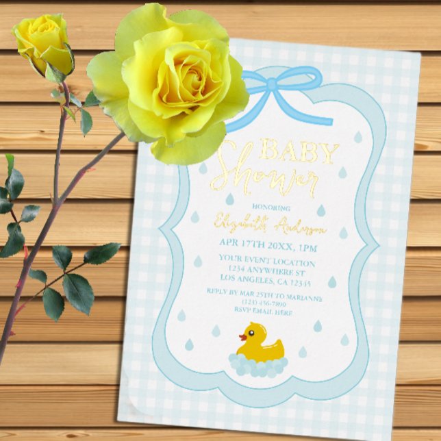 Invitación Con Relieve Metalizado Water Droplets Gingham Boy Baby Shower (Subido por el creador)