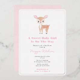 Invitación Con Relieve Metalizado Watercolor Baby Deer Baby Shower Para Chica Fiesta