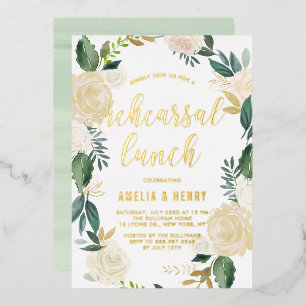 Invitación Con Relieve Metalizado Watercolor Beige Peonies Wreath Test Lunch