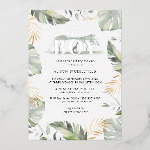 Watercolor Boy Palm Safari Baby Shower Silver