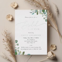 Invitación Con Relieve Metalizado Watercolor Eucalyptus Greenery Ducha Bridal