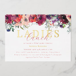 Invitación Con Relieve Metalizado Watercolor Floral Ladies Lunch Bridal Shower Gold