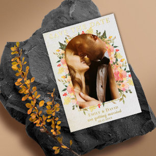 Invitación Con Relieve Metalizado Watercolor Floral Photo Arch Wedding Guardar la fe