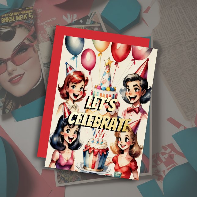 Invitación Con Relieve Metalizado Watercolor Funny Comic Birthday Scene (Subido por el creador)