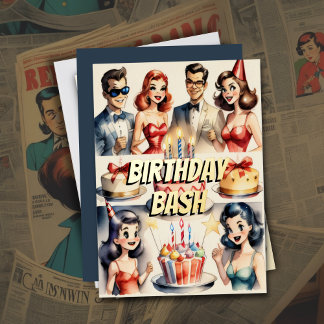 Invitación Con Relieve Metalizado Watercolor Funny Comic Birthday Scene