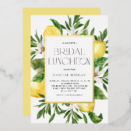 Invitación Con Relieve Metalizado Watercolor Lemon Frame Botanal Bridal Shower