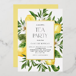 Invitación Con Relieve Metalizado Watercolor Lemon Frame Botanal Bridal Tea Fiesta