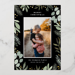 Invitación Con Relieve Metalizado Watercolor Merry Christmas Photo Card Real Relieve