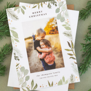 Invitación Con Relieve Metalizado Watercolor Merry Christmas Photo Card Real Relieve