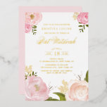 Invitación Con Relieve Metalizado Watercolor Rubor Pink Peony Floral Bat Mitzvah<br><div class="desc">Invite a su familia y amigos a su evento con esta invitación de Bat Mitzvah, Relieve metalizado de oro de personalizable. Presenta ilustraciones acuarelas de rosas, peonías, aliento de bebé, vegetación y ramas. Personaliza esta invitación de Bat Mitzvah rosa con tus propios detalles. Esta invitación al Relieve metalizado de oro...</div>