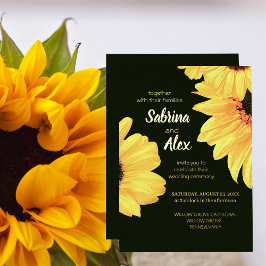 Invitación Con Relieve Metalizado Watercolor Sunflowers Minimalist Dark Floral