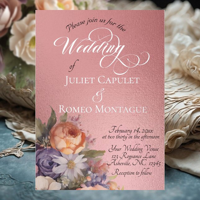 Invitación Con Relieve Metalizado Watercolor Wildflowers - Rose-Gold (Subido por el creador)