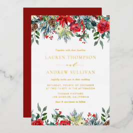 Invitación Con Relieve Metalizado Watercolor Winter Blooms Garland Boda Botánico