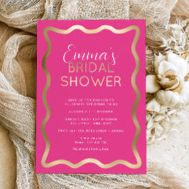 Invitación Con Relieve Metalizado Wave Hot Pink Bridal Shower