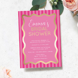 Invitación Con Relieve Metalizado Wave Pink Hot Pink Stripe Bridal Shower