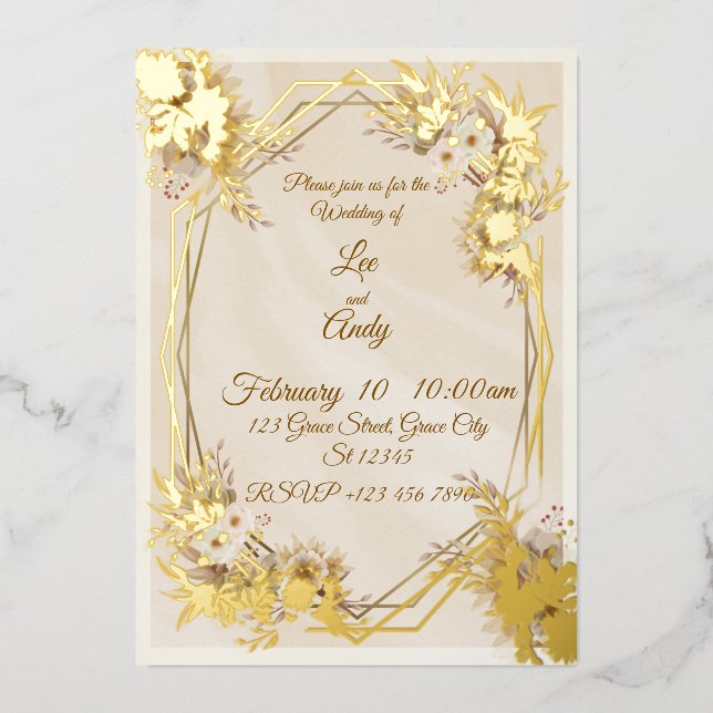 Invitación Con Relieve Metalizado Wedding Brown and beige Invitation (Anverso)