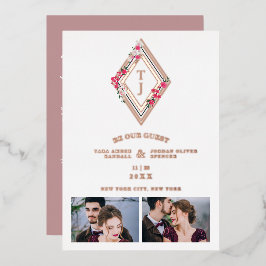 Invitación Con Relieve Metalizado Wedding Initials 2 Photos Real Rose Gold Effect