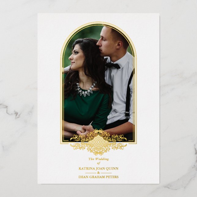 Invitación Con Relieve Metalizado Wedding Luxury Golden Arch Effect Photo (Anverso)