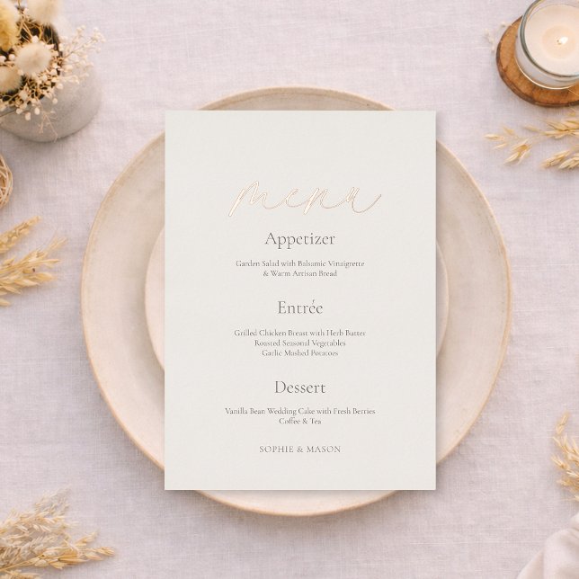 Invitación Con Relieve Metalizado Wedding Menu with Real Gold Foil | Minimal Ivory  (Subido por el creador)