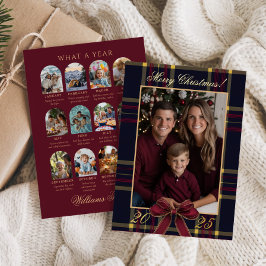 Invitación Con Relieve Metalizado What a Year Photo Christmas Plaid Classic Holiday