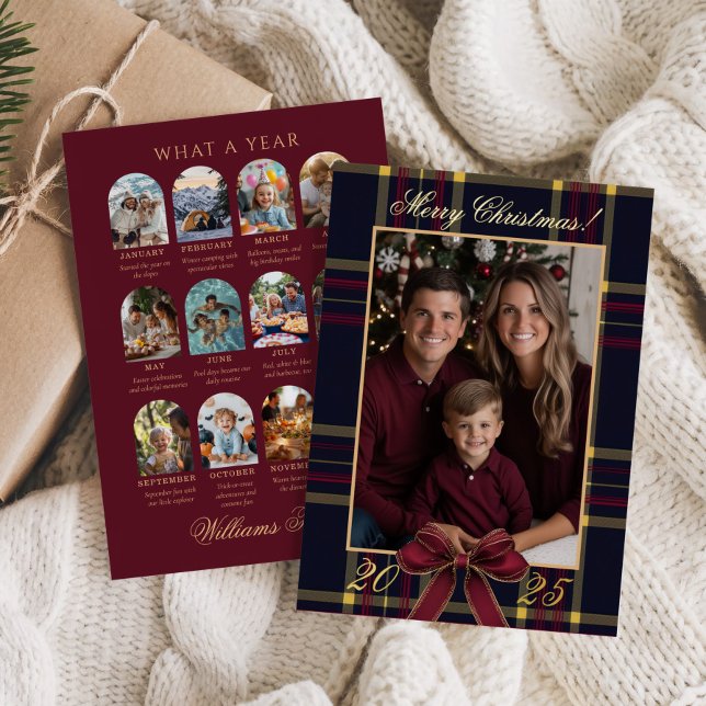 Invitación Con Relieve Metalizado What a Year Photo Christmas Plaid Classic Holiday (Subido por el creador)