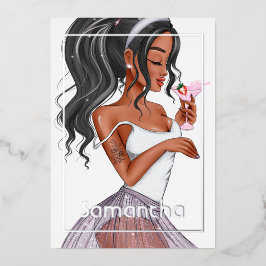 Invitación Con Relieve Metalizado Whimsical Bunny Easter Birthday Cocktail Chica