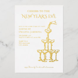Invitación Con Relieve Metalizado Whimsical  Champagne New Year's Eve Party 