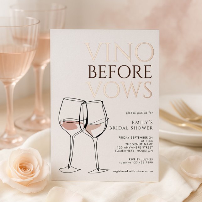 Invitación Con Relieve Metalizado Whimsical Doodle Vino Before Vows Bridal Shower (The words Vino and Vows are in luxury REAL foil)