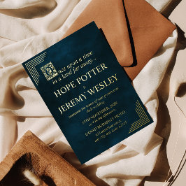 Invitación Con Relieve Metalizado Whimsical Gold Emerald Storybook Fairy Tale Castle