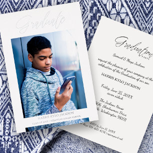Invitación Con Relieve Metalizado  Whimsical Modern Graduation Calligraphy Photo