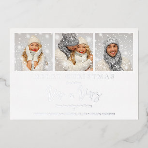 Invitación Con Relieve Metalizado Whimsical MR & MRS Christmas Wedding 3 Photos
