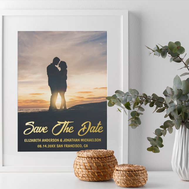 Invitación Con Relieve Metalizado Whimsical Sunset Photo Wedding Salva La Fecha (Subido por el creador)
