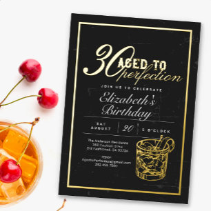 Invitación Con Relieve Metalizado Whisky de Cumpleaños 30 Aniversario Envejecido a l